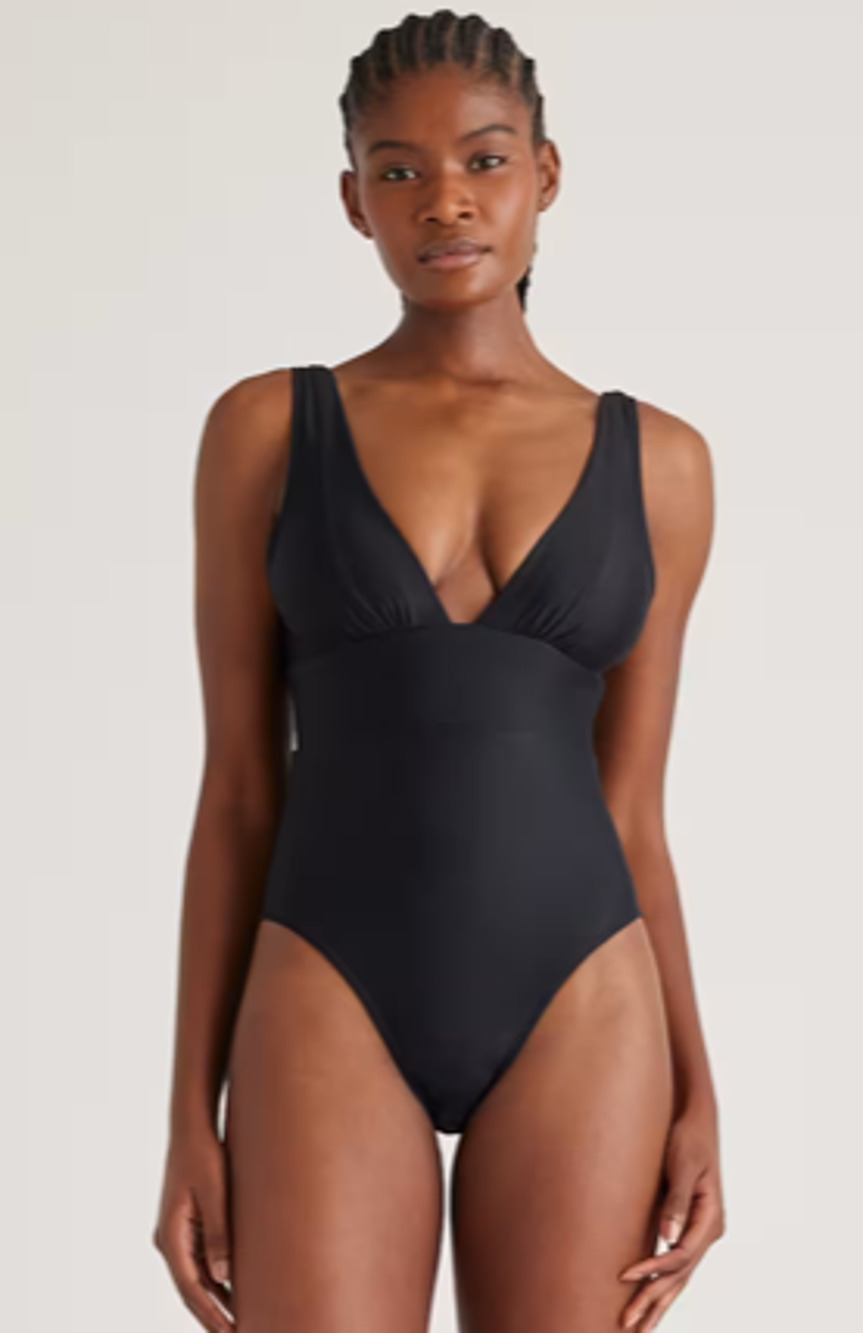Quince Italian Plunge One-Piece Swimsuit Black Size Small NEW